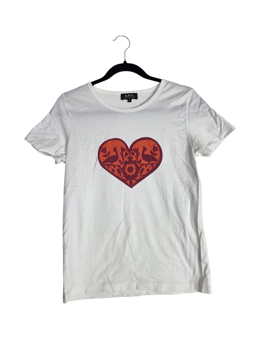 A.P.C. White Short-Sleeve Tee with Red Heart Motif